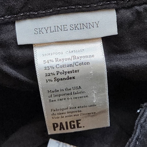 Paige Womens Size 26 Skyline‎ Skinny Jeans Black Stretch (27x28) Nice! - Picture 6 of 10